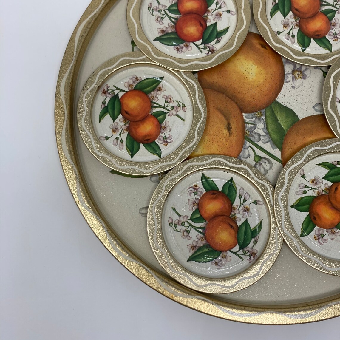 Vintage Peach Fruit Bar Drink Ware Serving Tray Large and Mini, Gold ...