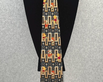 Vintage Disney Krawatte, Pooh & Tigger, Geometrisches 90er Jahre Design