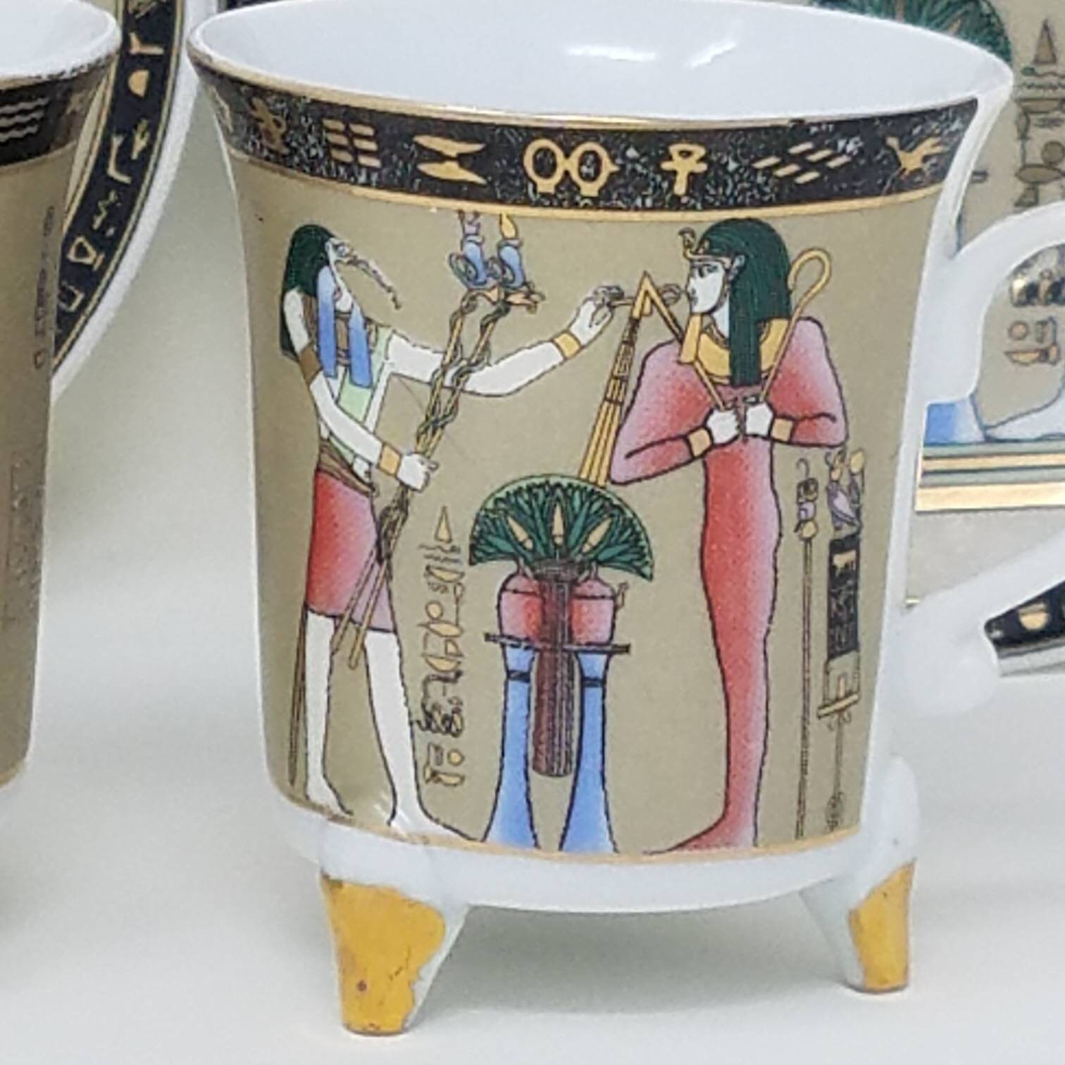 Vintage Egyptian Tea Cup and Saucer Set With Hieroglyphic Writing Etsy
