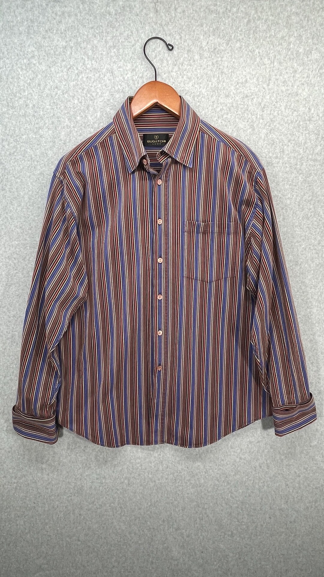 bugatchi dress shirt Uomo Long Sleeve Check in Blue White Plaid Size 17.5 36/37 offering breathable Men's Bugatchi Geo Print Shirt,