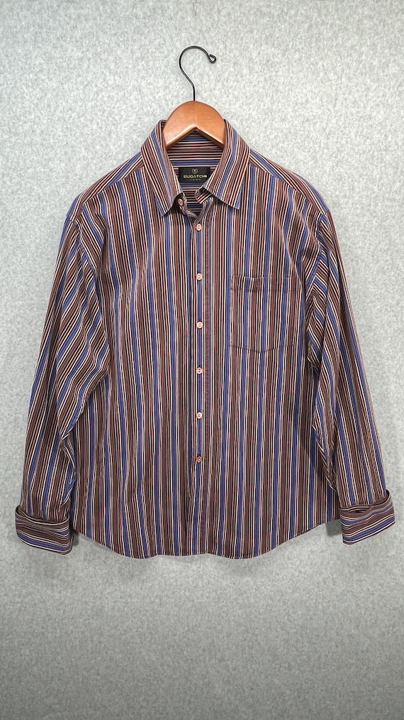 bugatchi uomo dress shirt Classic Fit Flip Cuff Blue Button Up Mens Size Large a point collar Devon OoohCotton Solid Twill Shirt