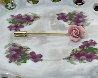 Vintage Light Academia Pink Rose Victorian Aesthetic Style Gold Tone Metal Stick Pin, Delicate Hat Scarf Pin