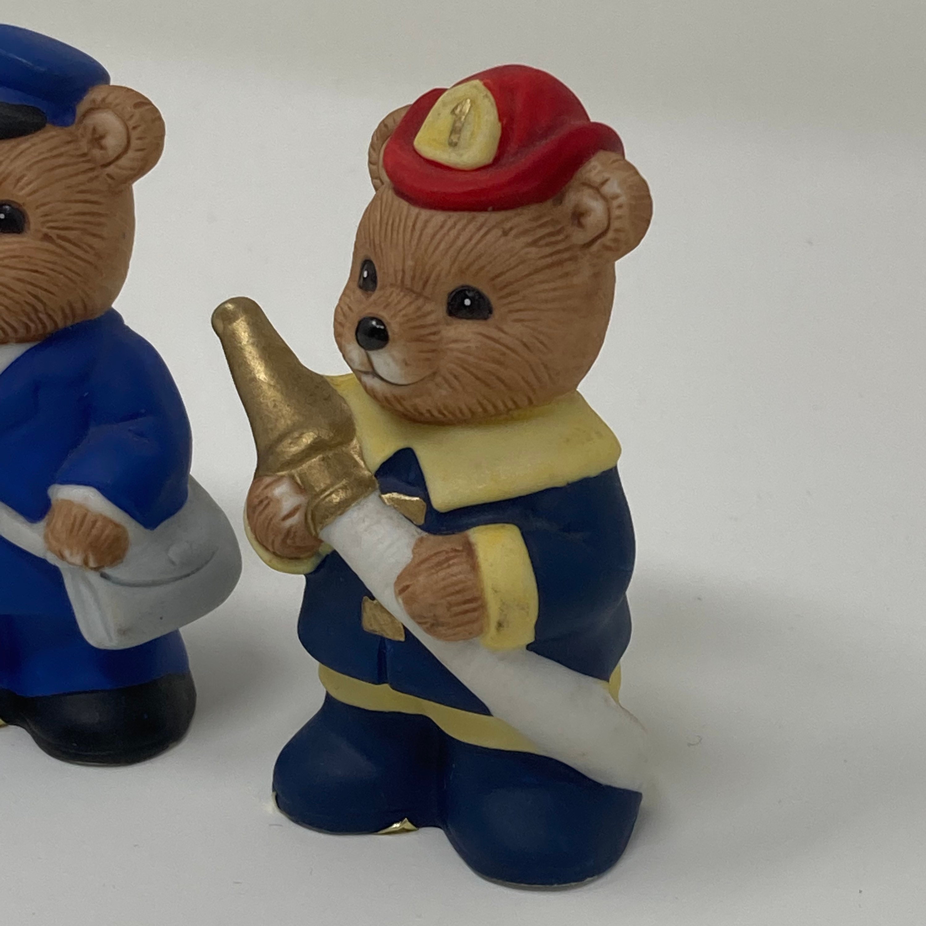 Vintage Homco Small Bear Figurines Collectable in a Postman Bear, Fire