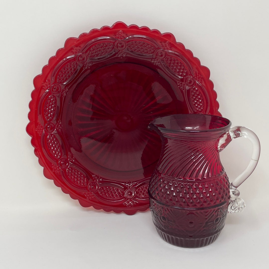 Vintage Ruby Red Set With Avon Cape Cod Collection Plate and Pilgram ...