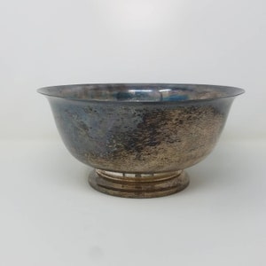 Vintage zilveren patina grote kom op voetstuk, Paul Revere-reproductie 1983 F.B. Rogers Silver Co. #10