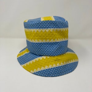 Vintage Blue Yellow White Striped Textured Bucket hat, Glamour House products, New York