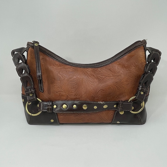 Vintage Relic Shoulder Handle Leather Bag 90s Studded Brown Zipper Etsy Ireland