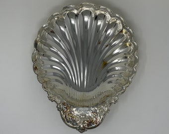 Vintage Leonard Silverplated Scalloped Seashell Dish Bowl Tray Platter Beautiful Patina Gothic Aesthetic