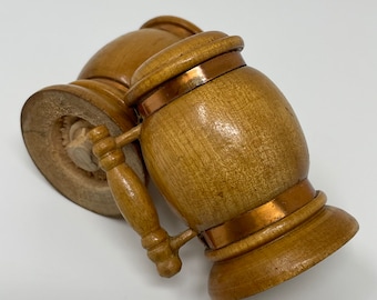 Vintage Wood Copper Stien with Handles, Handmade Salt and Pepper Shakers, Collectable Nostalgia Knick Knack Kitsch