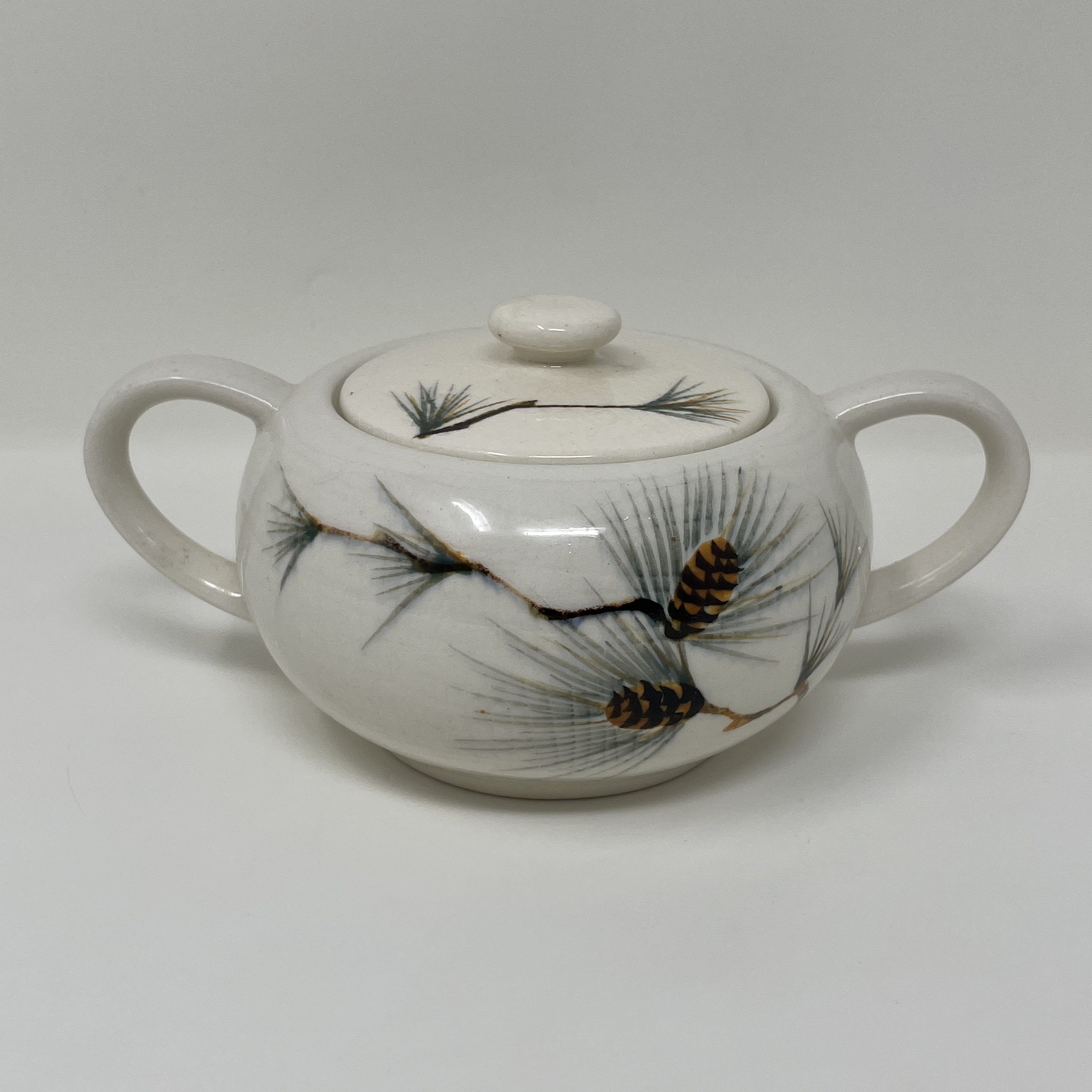 Vintage MCM Sugar Bowl Pot With Lid Canyon Pine Kanedai