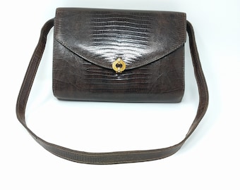 Vintage Casa Lopez Argentine Leather Handbag: Crocodile Look Mini Purse