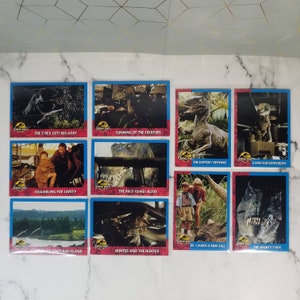 Lote de 10 tarjetas coleccionables vintage de JP Topps: Jurassic Park, sobre la escena y datos adicionales de la película (lote n.° 1)