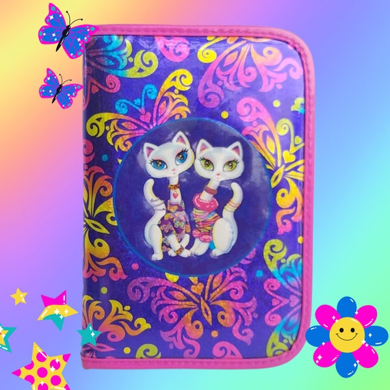 Vintage Y2K Lisa Frank Organized Zipper Mini Binder 2 White Glittery Cats,  2000s Girl 