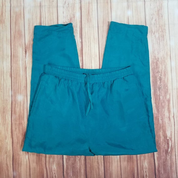 Vintage 100% Silk Green Pants Windbreaker 80's Si… - image 4