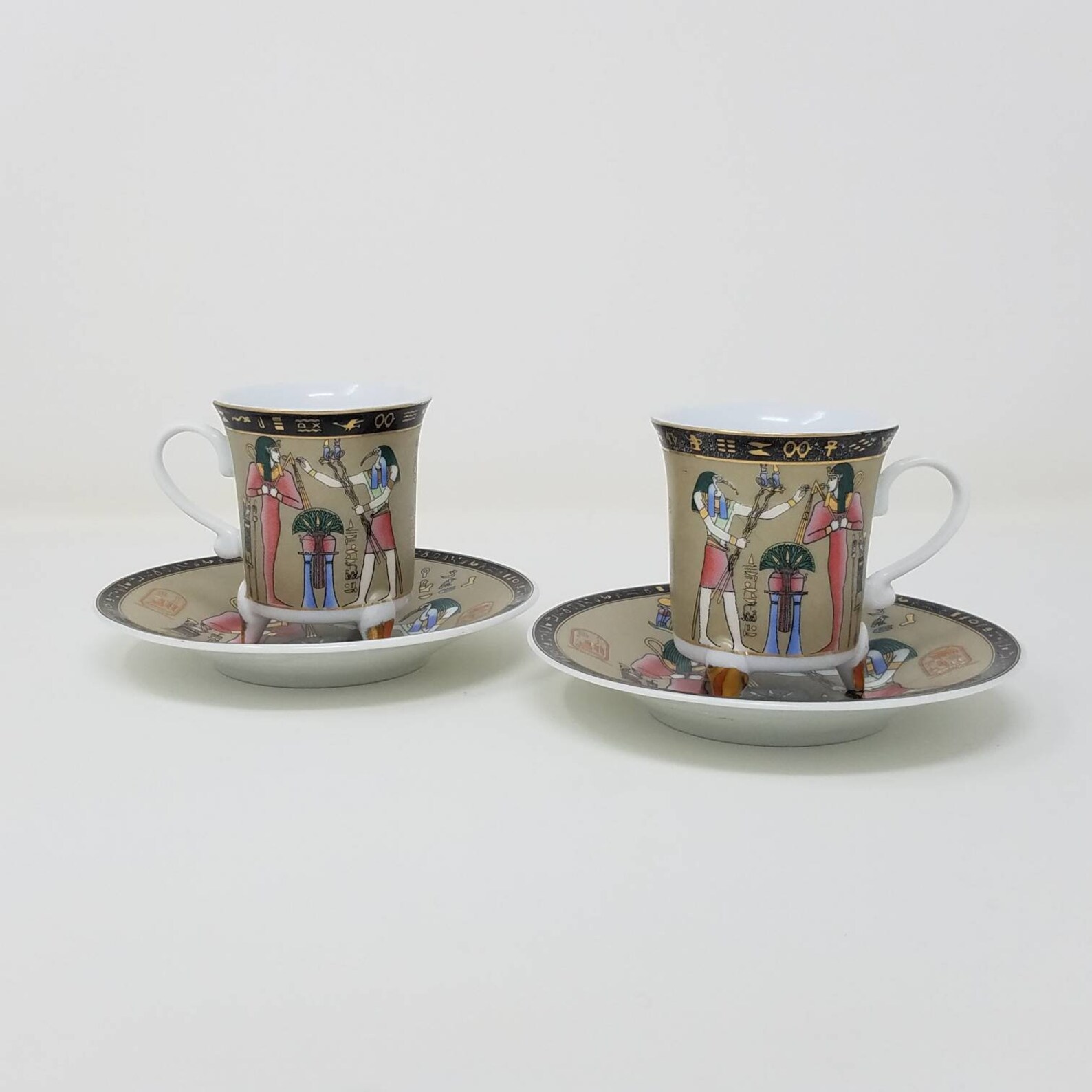 Vintage Egyptian Tea Cup and Saucer Set With Hieroglyphic Writing Etsy