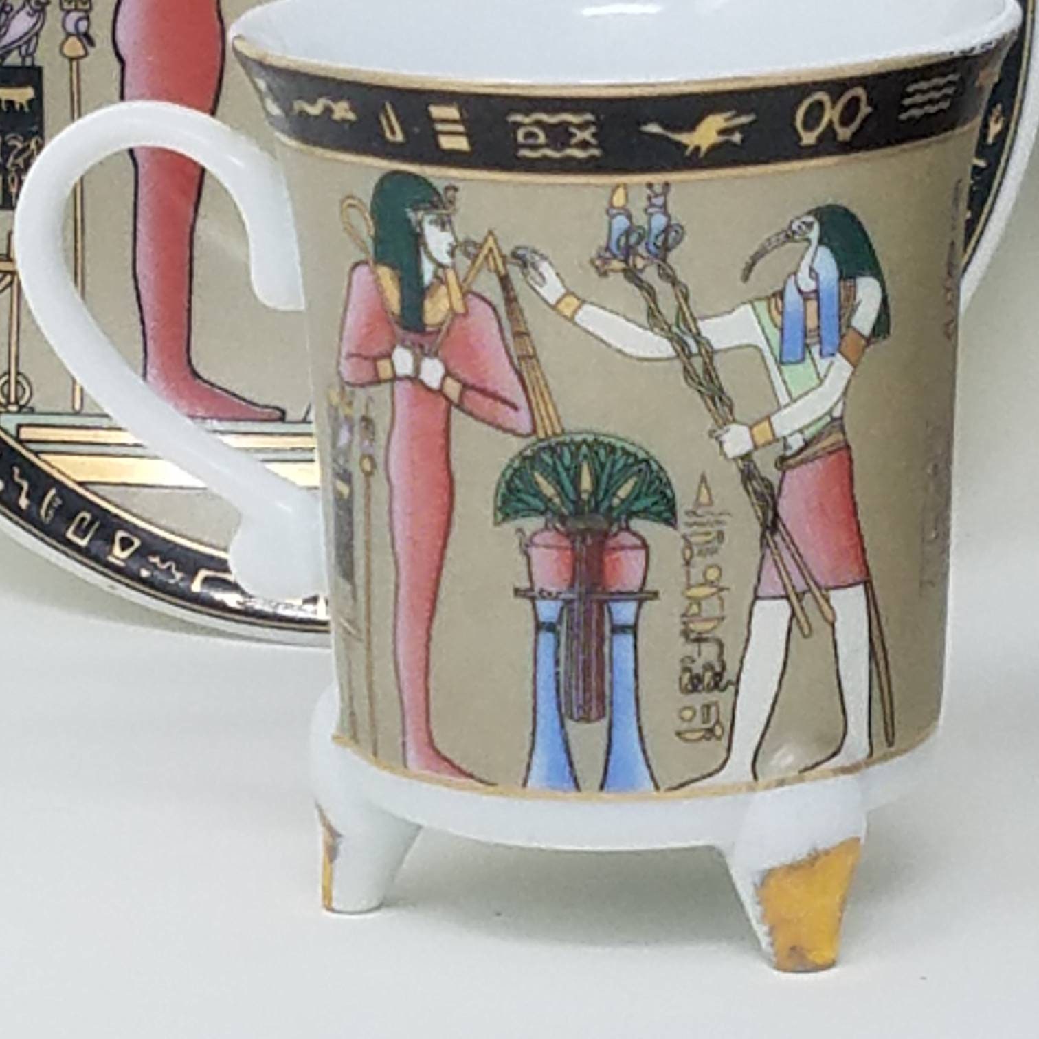Vintage Egyptian Tea Cup and Saucer Set With Hieroglyphic Writing Etsy