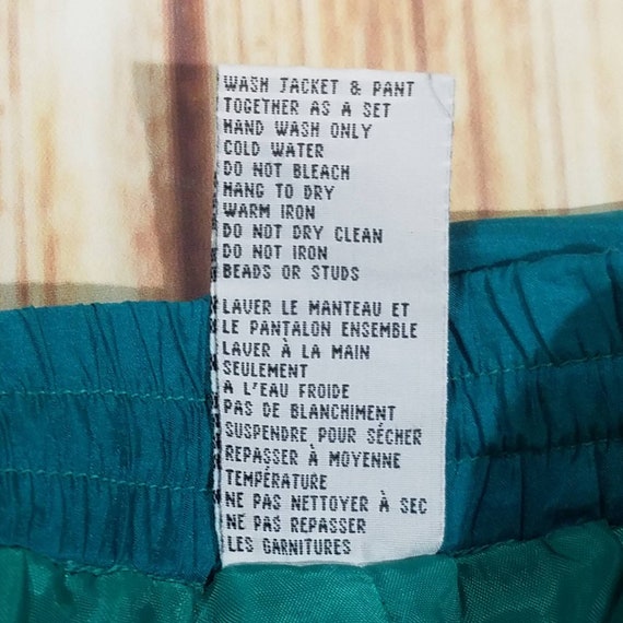 Vintage 100% Silk Green Pants Windbreaker 80's Si… - image 7