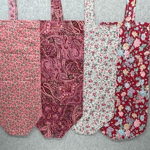 手作りの縫製プラスチックバッグホルダー 花/ペイズリーデザイン ピンク、赤、白