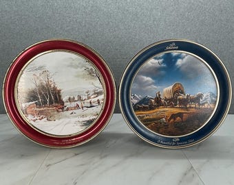 Scatole di latta vintage da collezione Schwan's e Currier & Ives, edizioni 1994 e 2001.