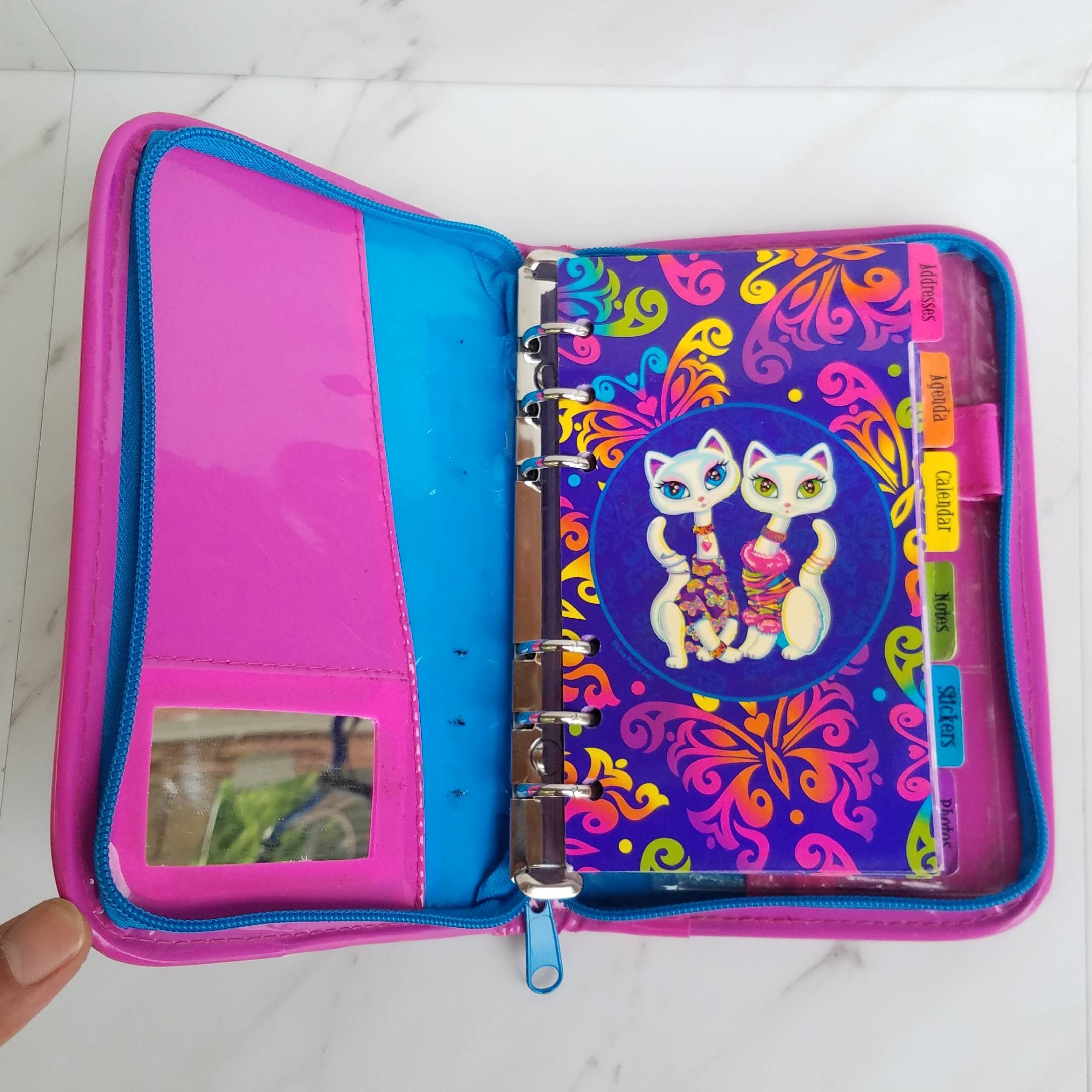 Vintage Y2K Lisa Frank Organized Zipper Mini Binder 2 White