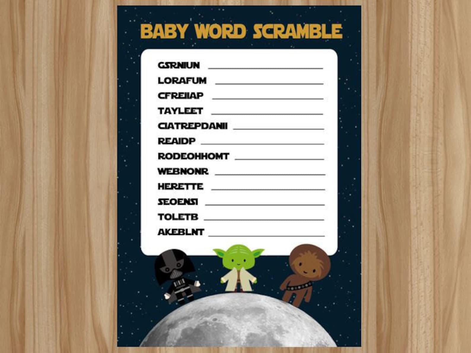 Star Wars Baby Shower Game Star Wars Baby Shower Star Wars Etsy