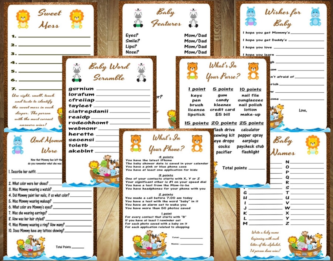ALL 8 GAMES Noah's Ark Baby Shower Games Christian Baby Etsy