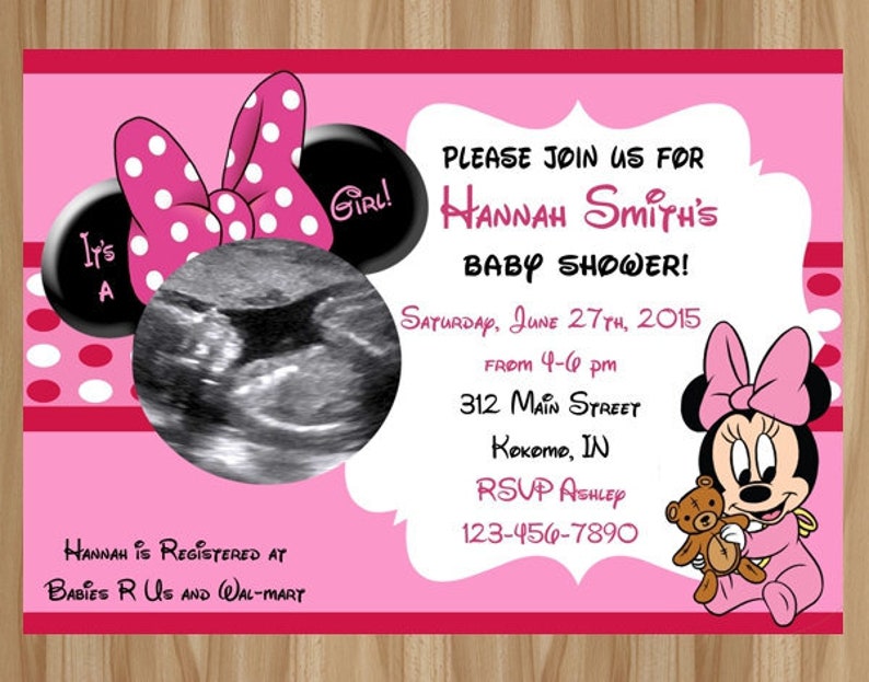 Minnie Mouse Baby Shower Invitation Ultrasound Thank You