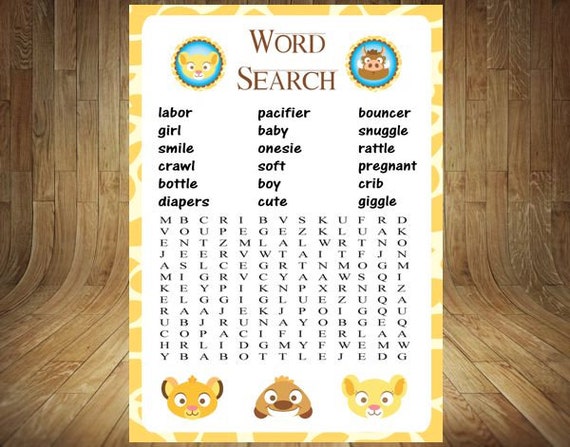lion king word search lion king baby shower game lion king etsy