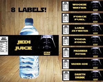 Star Wars Water Bottle Labels, Star Wars Labels, Star Wars Birthday, Star Wars Favor, Star Wars Water Bottle, Star Wars Party, 8 Labels