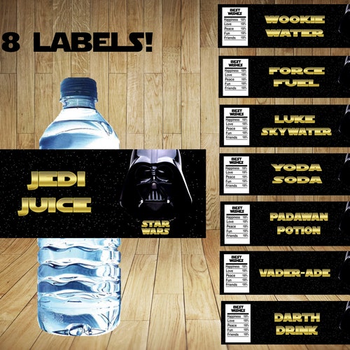 Star Wars Water Bottle Labels, Star Wars Labels, Star Wars Birthday, Star Wars Favor, Star Wars Water Bottle, Star Wars Party, 8 Labels