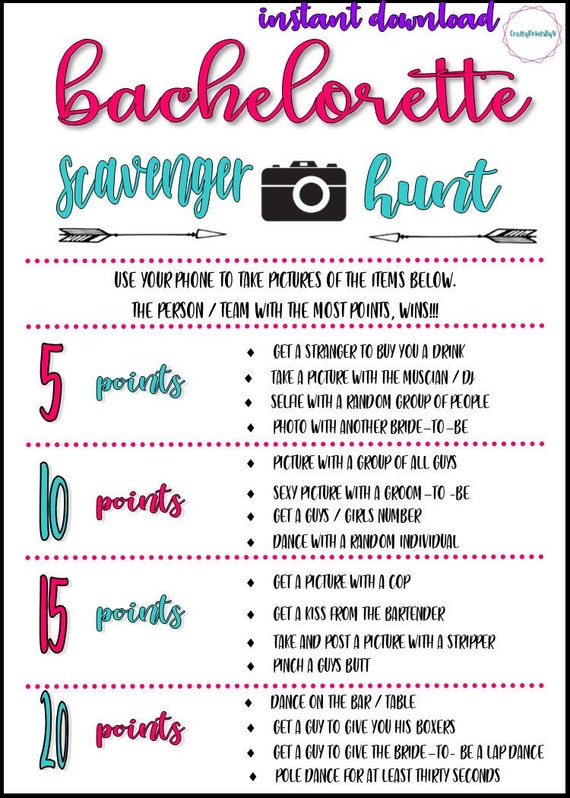 Bachelorette Party Scavenger Hunt Printable - Etsy
