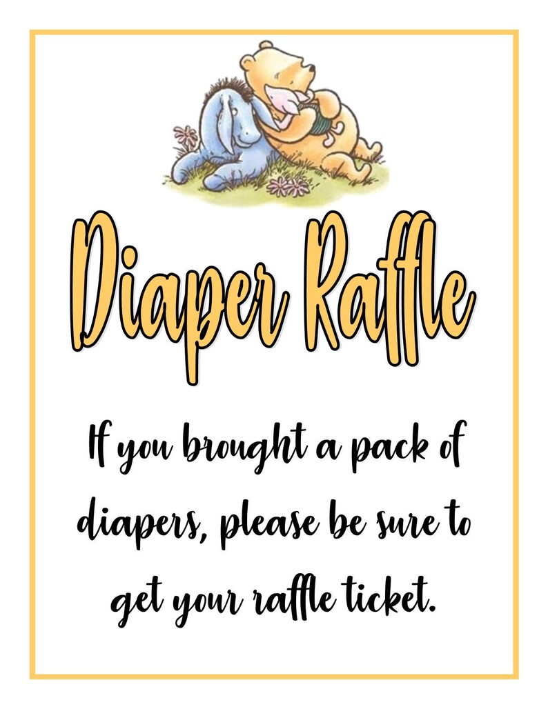 Diaper Raffle Sign and Tickets, Winnie the Pooh Raffle Etsy