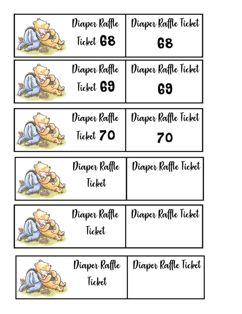 Diaper Raffle Sign and Tickets, Winnie the Pooh Raffle - Etsy