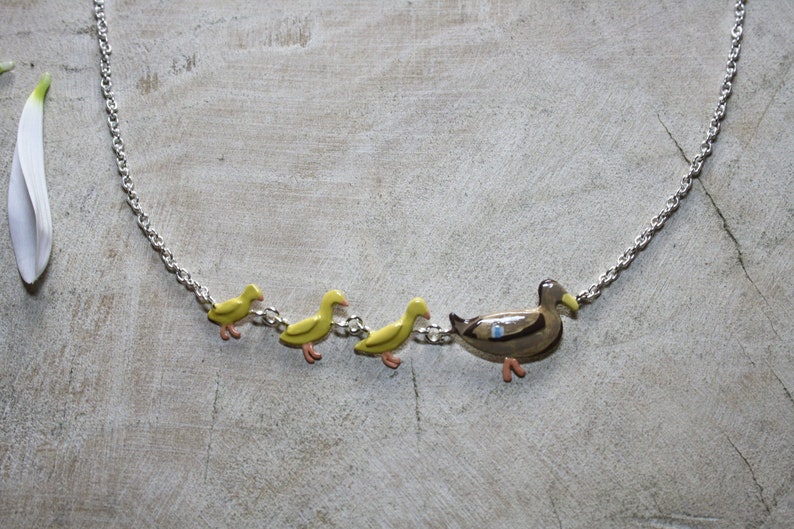 Family jewellery Duck jewellery Enamelled jewellery Family of Ducks Necklace Family necklace Duck Necklace enamelled Necklace