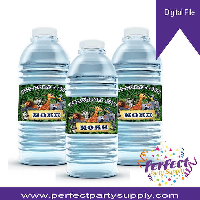 You Print /& Apply Safari Water Bottle Label-Jungle Theme Party-Safari Birthday-Safari Baby Shower