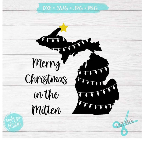 Feliz Navidad en el Mitten Michigan Holiday Design SVG DXF JPG Cut Cricut Silhouette File