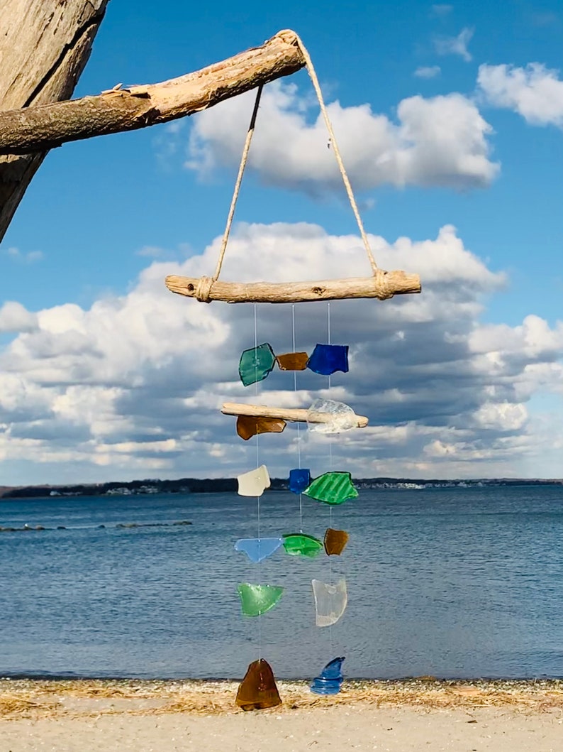 Sea Glass and Driftwood Wind Chime Homemade with Locally Etsy
