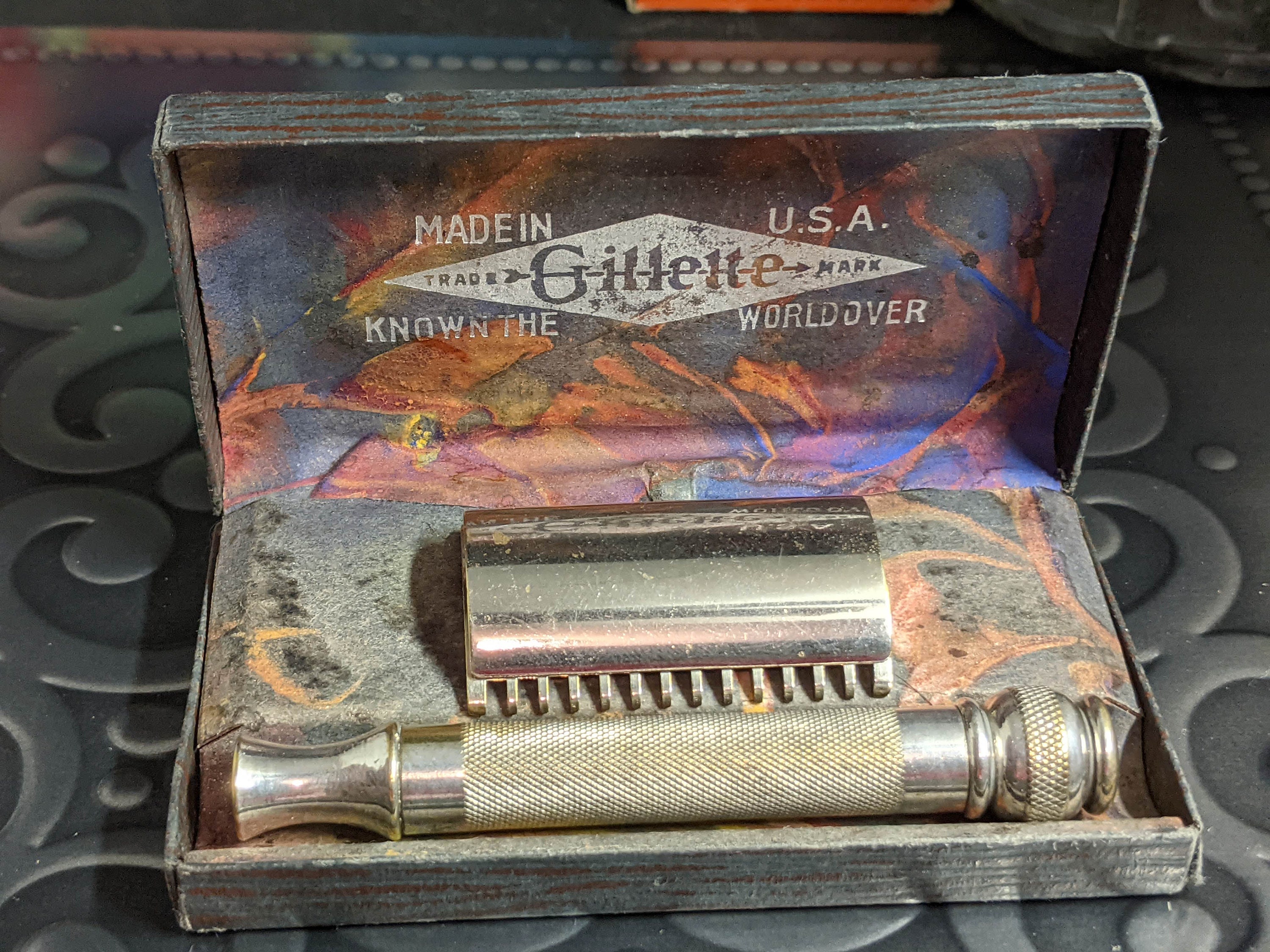 1920s Gillette EMPIRE SILVER Old Type Vintage Safety Razor Set RARE