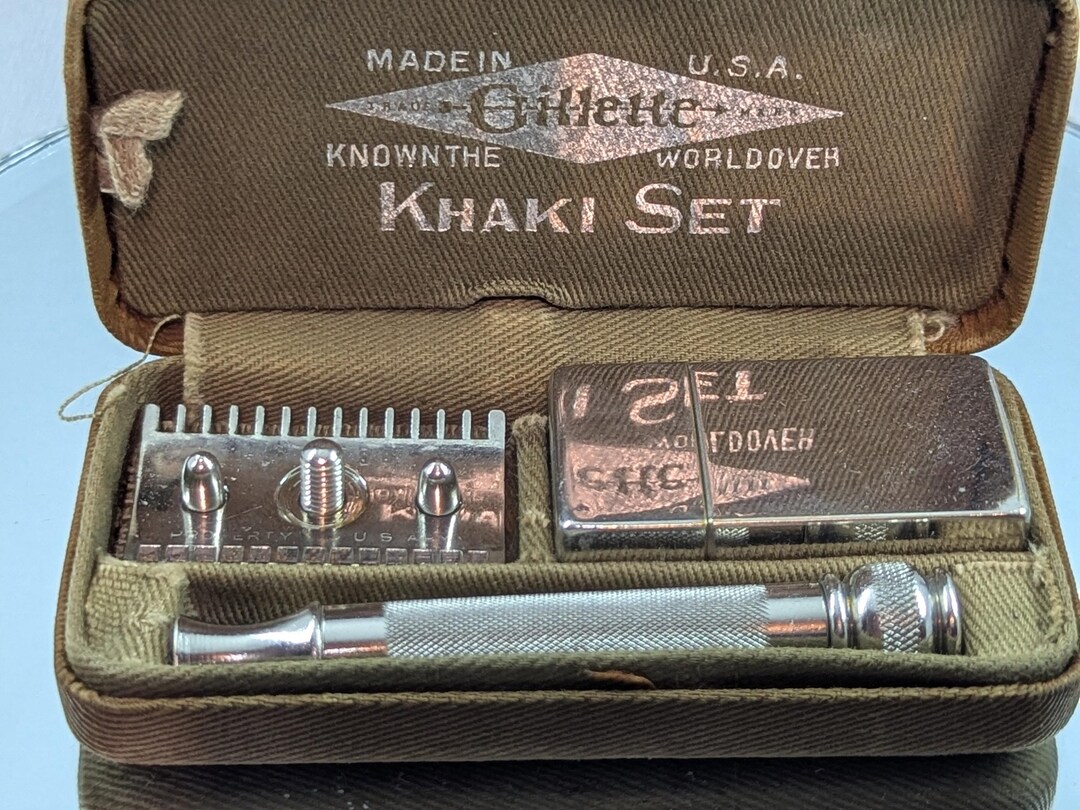 Military Gillette Razor 1917 Gillette Khaki Old Type WWI MILITARY Ball End Vintage Safety Razor ...
