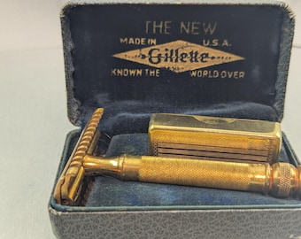 1962 Gillette ARISTOCRAT 22K GOLD Slim Adjustable Vintage Safety