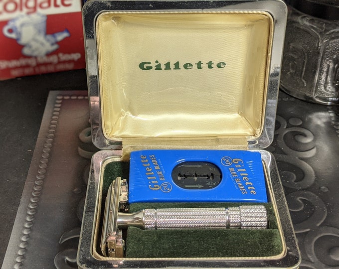 1954 Gillette Rhodium Plated President Vintage Safety Razor Set in Case ...