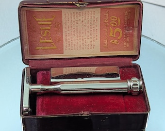 LESLIE Single Edge Vintage Shaving Razor Set in Case with Blades