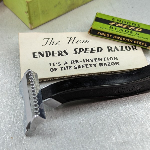 1930s ENDERS Speed Razor Vintage Single Edge Safety Razor Set In Box with Blades and Instructions