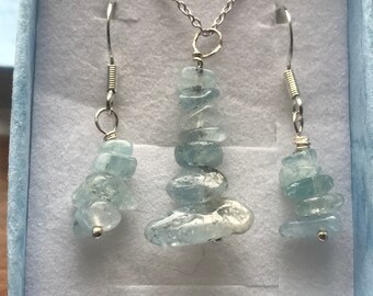 Aquamarine 925 Silver Pendant and earrings for Birthday,gift for her, Anniversary gift, gift ideas.light blue