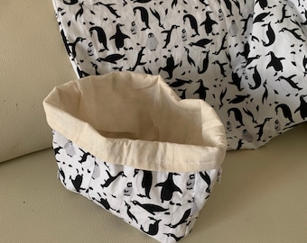 Penguin Bag and Basket Custom Handmade Gift for Birthday, Eco friendly Uni gift, gift ideas gift for adults and kids, nursery thank you gift