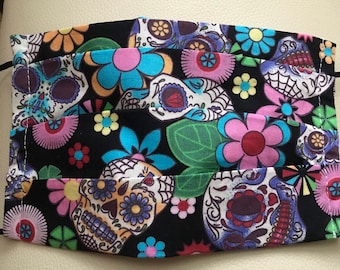 Face mask UK woman, Eco friendly substainable mask, gift for Birthday,reusable double layered, washable face mask, Sugar skull
