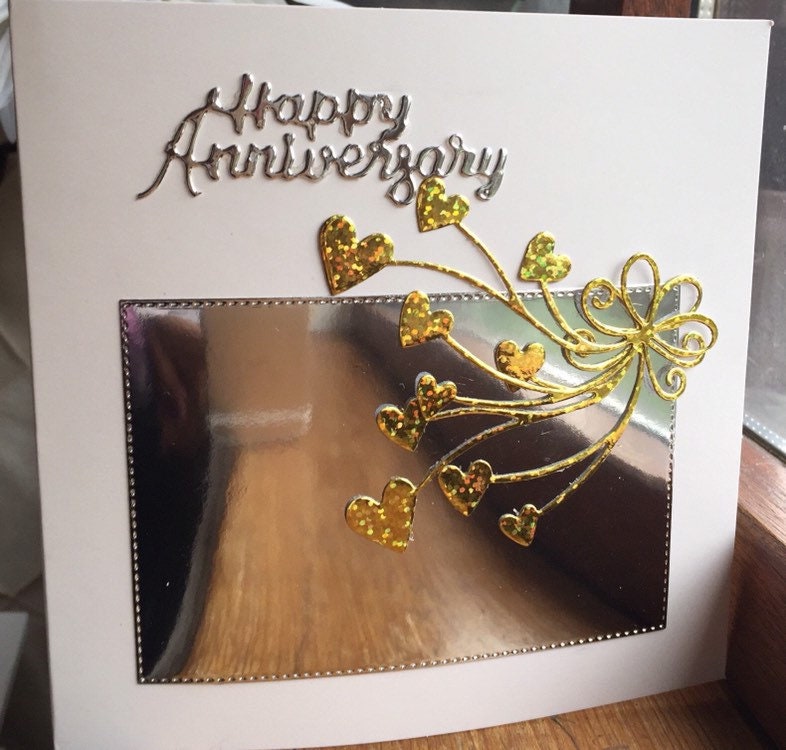 Anniversary card,Anniversary card for wife ,Anniversary .Greetings card .Greetings card hand made. Heart . Card for Anniversary .Gold card