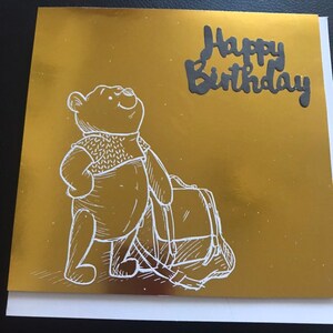 Carte d'anniversaire, Christopher Robin, carte Disney, carte de vœux, or, Winnie l'ourson. Carte pour garçon. Carte pour les filles