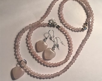 Juego de joyas de cuarzo rosa en plata 925, 4 mm, pastel, collar, pulsera y pendientes hechos a mano personalizados, regalo de Navidad, cumpleaños, aniversario de bodas
