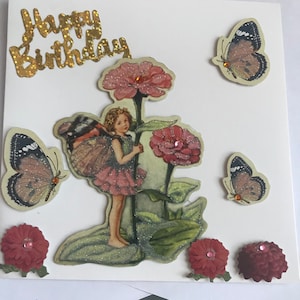 Geburtstagskarte für kleines Mädchen, Schmetterlinge, Blumen, Feen, Grußkarte. Karte für Kinder, Karte für Tochter, handgemachte Karte.